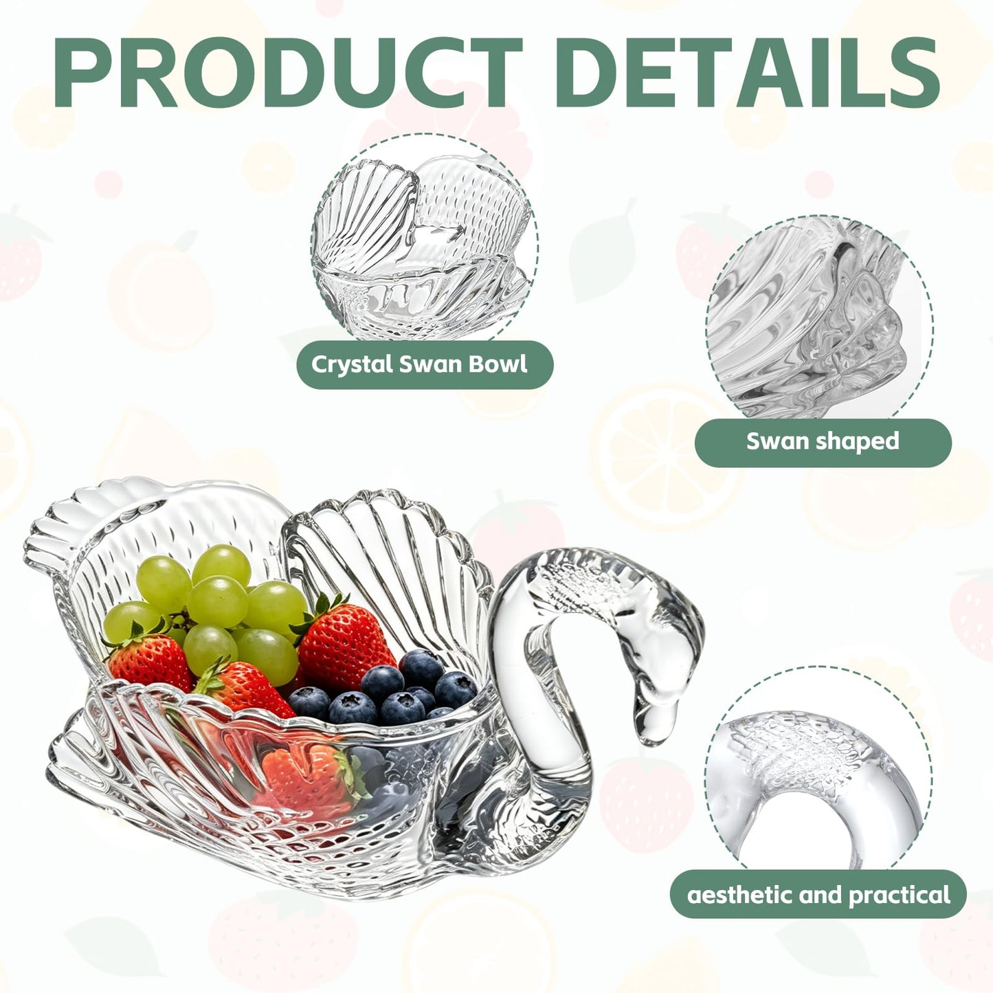 Wenceda Clear Crystal Swan Decorative Bowl,11.6"x6.9" Glass Bowl for Fruits Candy Tabletop Swan Design Centerpiece Bowl Snack Plate