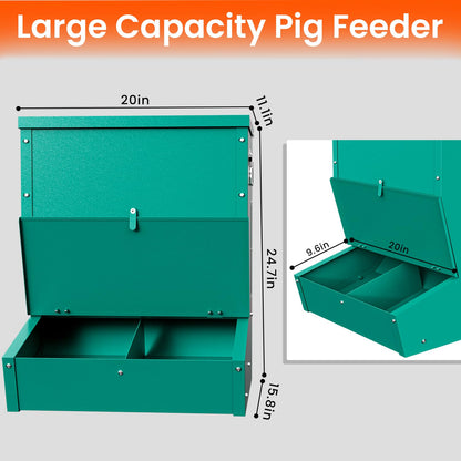 PURRPAXZ Pig Feeder, 2-Door Heavy Duty Galvanized Steel Hog Feeder,3.7 Bushels Capacity,Outdoor Pig Feeders with Visable Feed Design, Livestock Feeder for Barn, Farm, Feeding up to 5 Small Hogs, Green