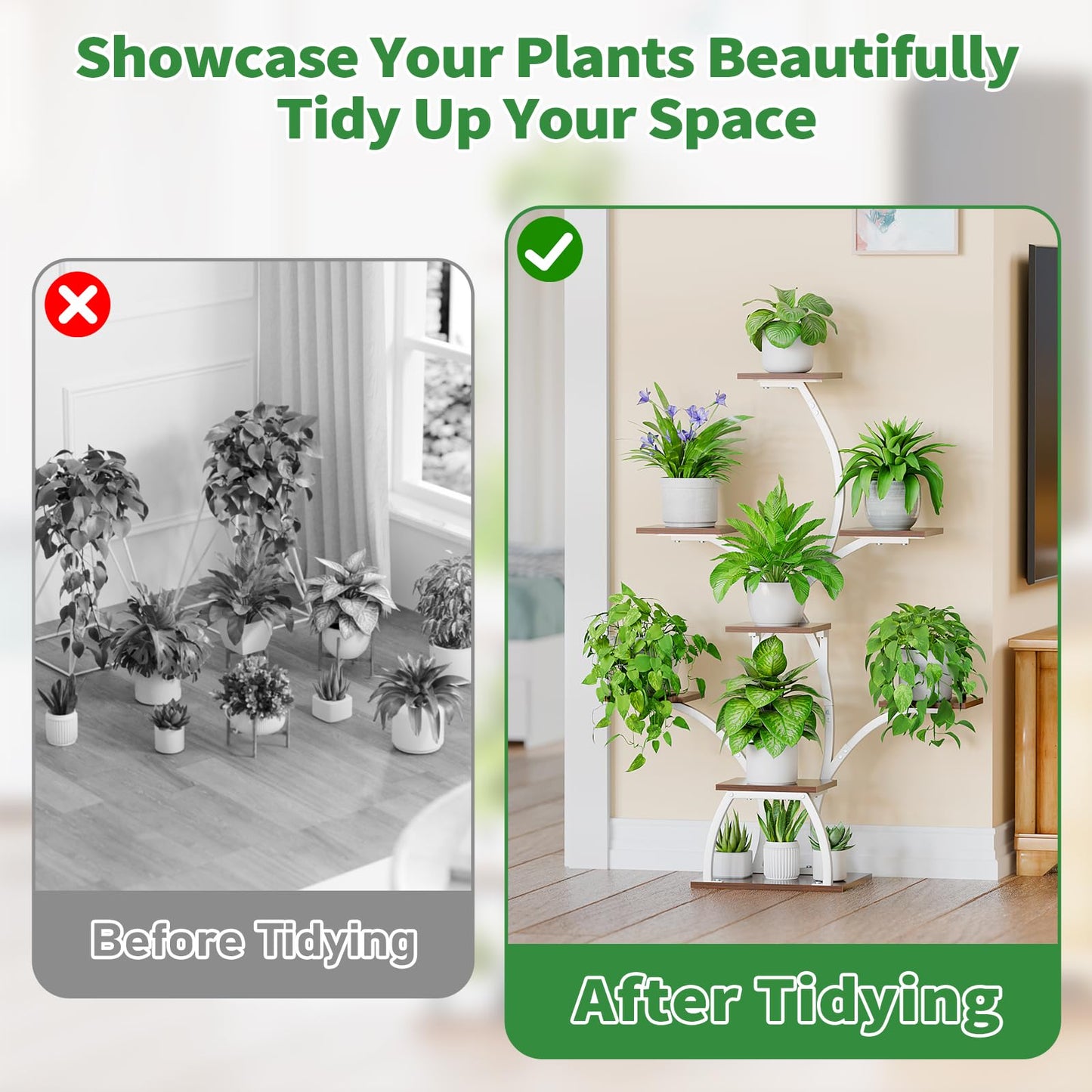 Plant Stand Indoor with Grow Lights, 6 Tiered Plant Shelf Indoor, 50" Corner Plant Stands for Indoor Plants, Lighted Tree-Shaped Plant Holder, Tall Flower Display Rack for Living Room, Patio（White)
