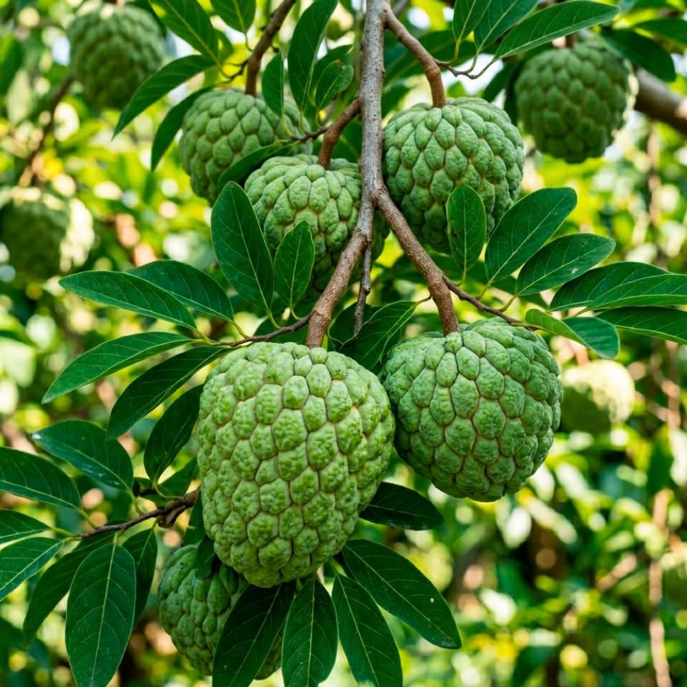 Sugar Apple Tree Live Plant, Green Sugar Apple Fruit, 3 Gallon Pot, 2-3 Feet Tall, Creamy Sweet Tropical Fruit Plant for Indoor Outdoor Growing, No Ship to CA
