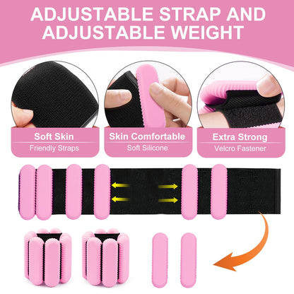 Wrist & Ankle Weights for Women, Wearable Strong Arm & Leg Weights Set of 2(1Lbs Each), Adjustable Ankle Weights for Walking, Yoga, Dance, Barre,Gym,Exercise,Pilates,Walking Running (Pink)