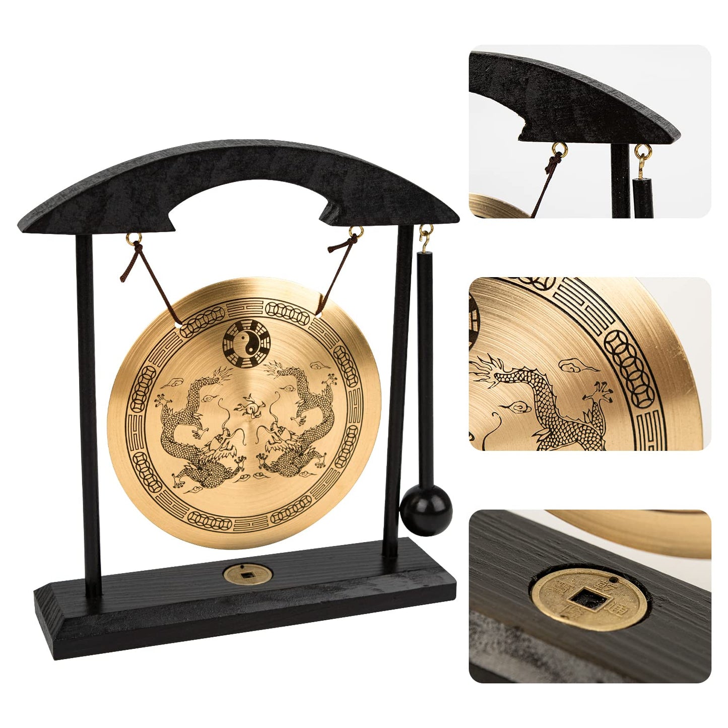 Mose Cafolo Zen Art Brass Feng Shui Desktop Gong for Home Office Table Decor Collectible Figurines