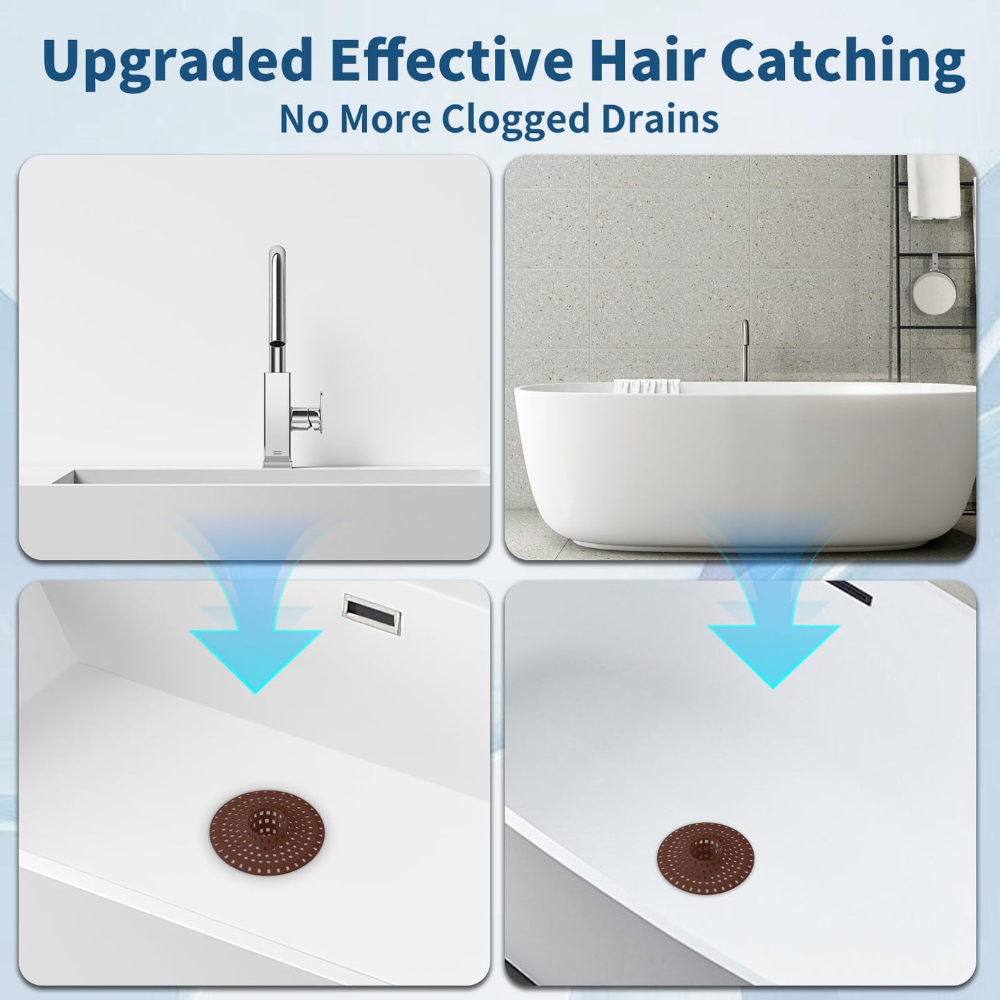 Bathtub Drain Hair Catcher,Tub Shower Drain Hair Trap/Strainer,3PCS Silicone Collapsible Tub Hair Catcher Drain Protector Designed for 1.47" to 1.75'' Regular Drains(Dark Gray)