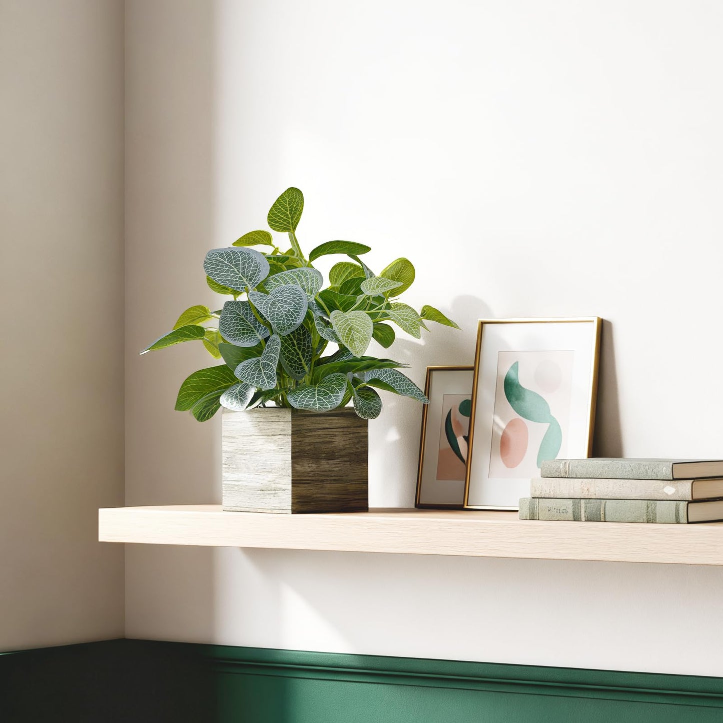 Nztze 2 Pack 12" Medium Eucalyptus Fake Plants, Artificial Plants Indoor with 4 Inch Wooden Planters, Faux Potted Plants for Home Decor, Desk, Shelves, Desktop, Coffee Table, Bedroom