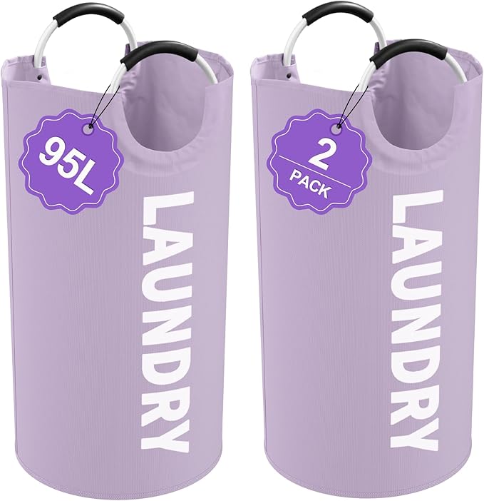 2Pack 95L Purple Collapsible Laundry Basket