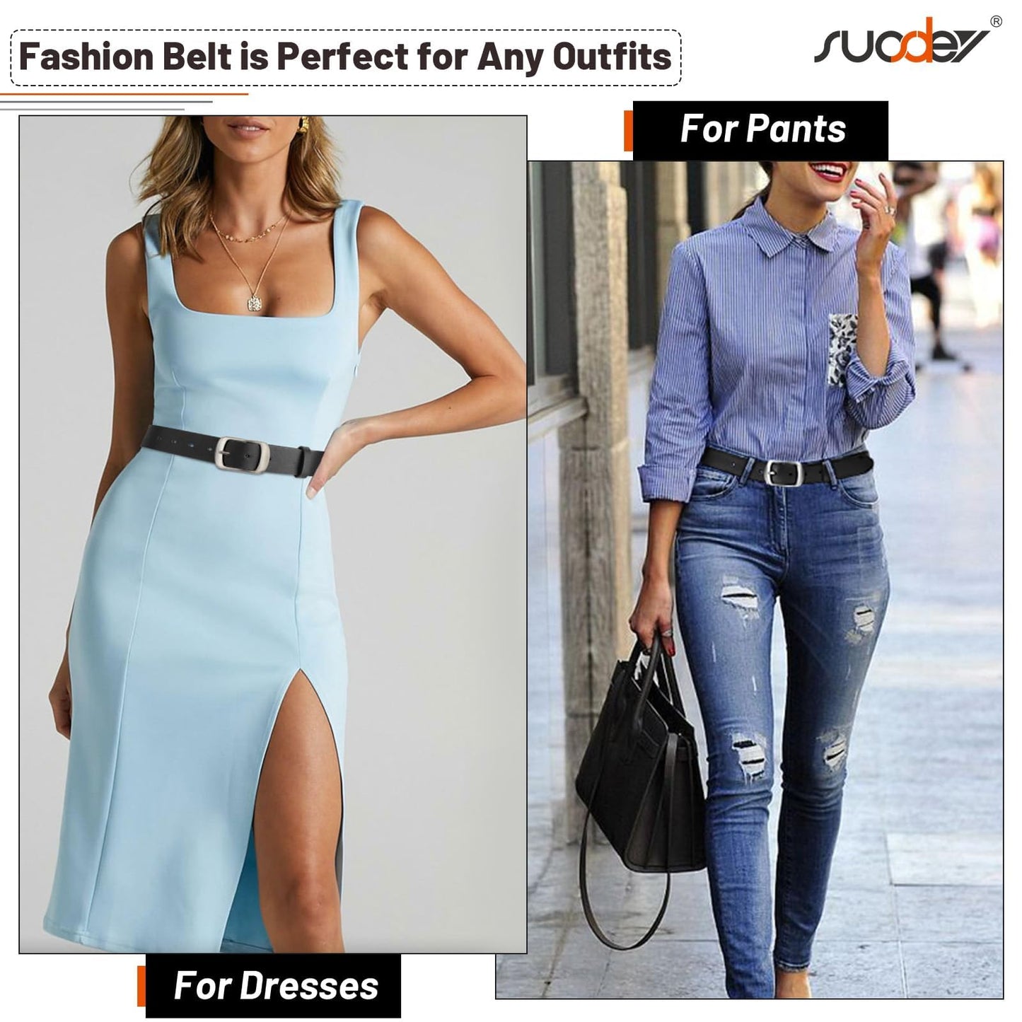 SUOSDEY Fashion Womens Leather Belt, Soft Leather Waist Belt with Pin Buckle for Jeans Pants,width 1.3"