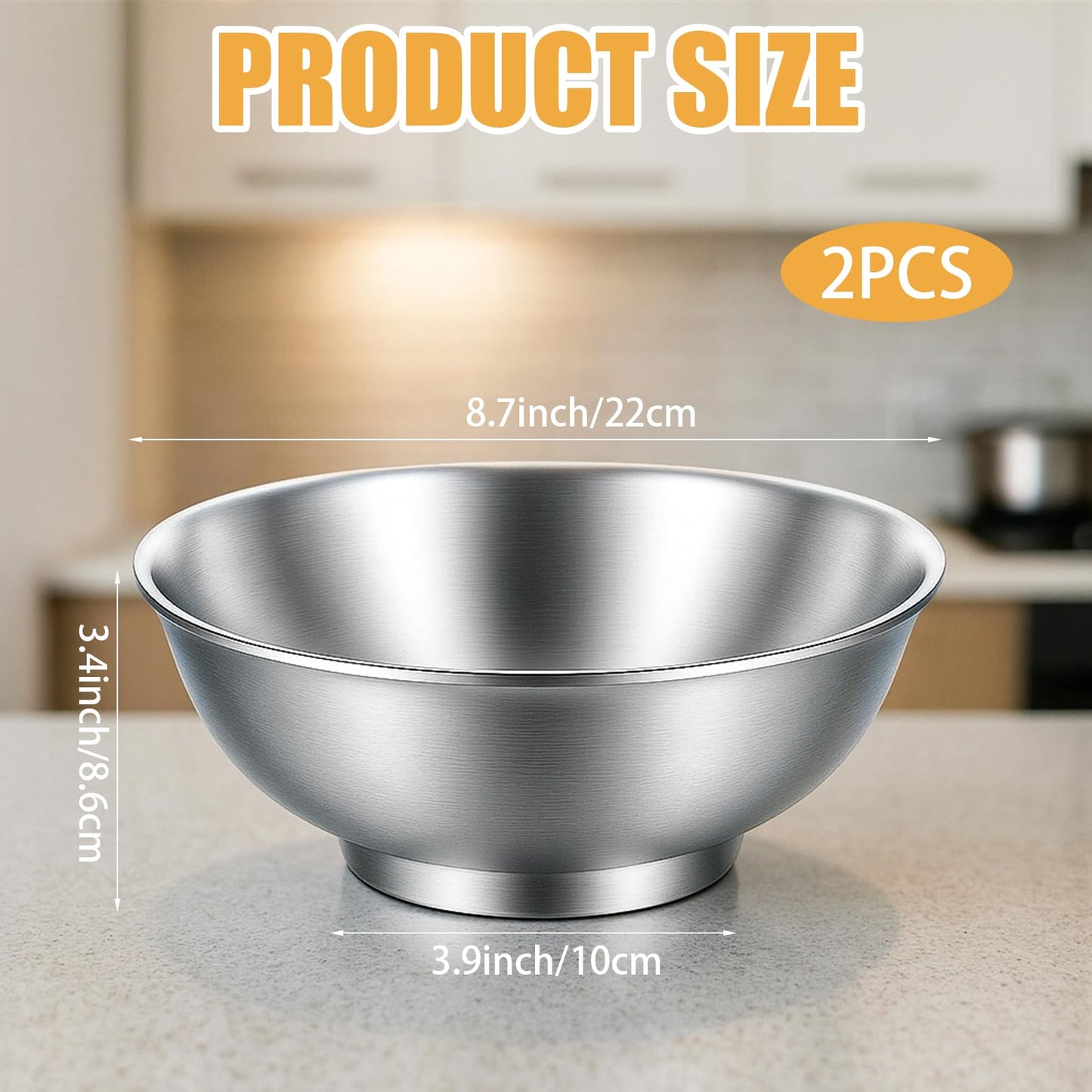 Molain 2 Pcs 54oz Large Double Walled Insulated Ramen Bowls, 304 Stainless Steel Salad Bowls Silver Soup Noodle Serving Bowl for Pasta Fruit Ice Cream Dishwasher Safe