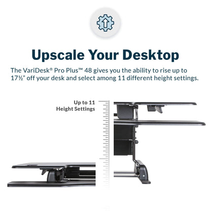 Vari VariDesk Pro Plus 48 - Adjustable Desk Converter with 11 Height Settings - Laptop Sit Stand Desk Riser for Home Office, Table Tops, Workspace - Fully Assembled with Spring Loaded Lift - Black