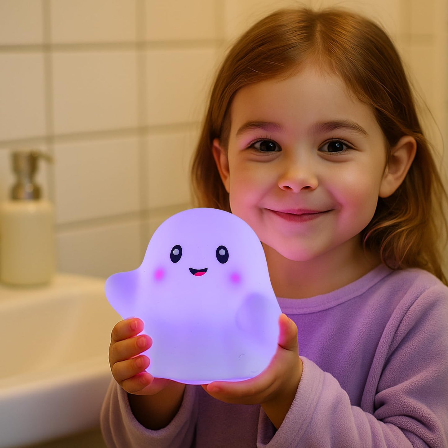 nextanG Cute Ghost Night Light for Kids, Rechargeable Silicone Bedside Night Light with Tap Control, Dimmable Nursery Decor Lamp, Fun Ghost Gift for Kids, Halloween Room Decor, Ghost Lamp