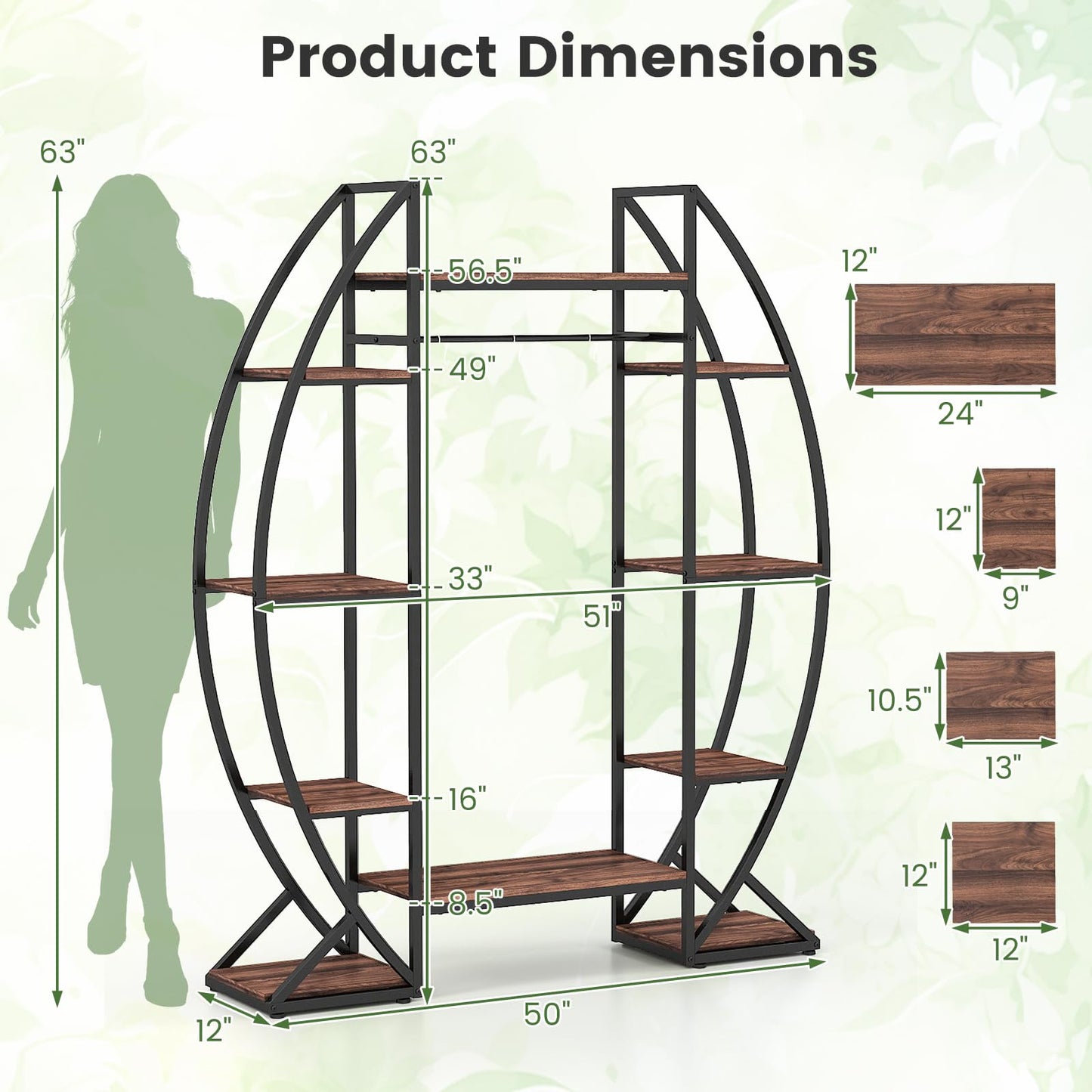 Giantex Plant Stand Indoor with Grow Lights, 10-Tier 63" Tall Metal Plant Shelf for Multiple Plants, Decorative Curved Large Flower Stand Display Pot Rack for Living Room, Home, Balcony, Patio