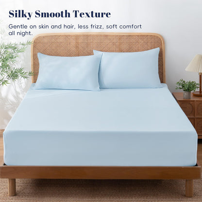 PHF Cooling Fitted Sheet Set Queen Size for Hot Sleepers, Q-Max > 0.4, Silky Soft & Breathable, Ideal for Night Sweats & Summer, 1 Fitted Sheet & 2 Pillowcases, Fits Up to 16", Ice Blue