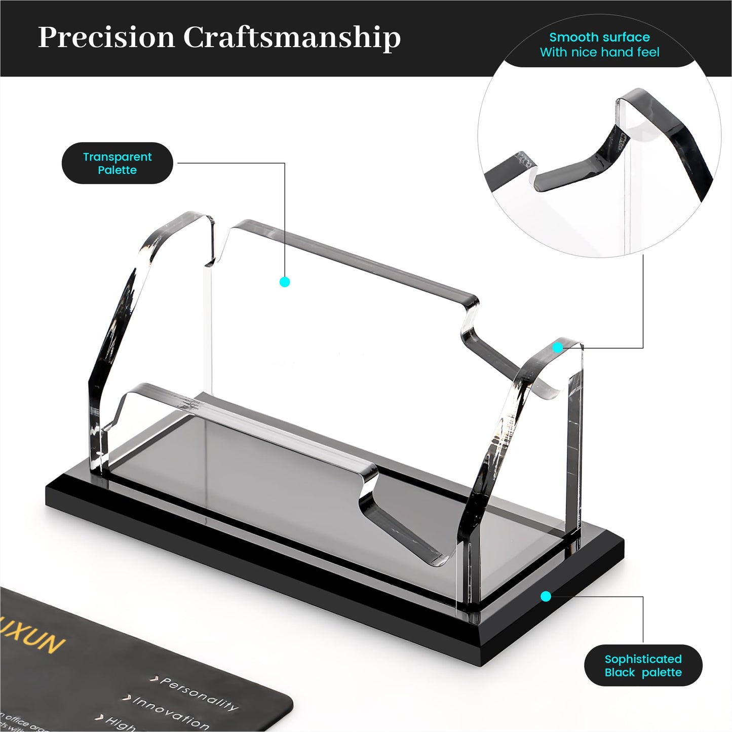 YUXUN Black Business Card Holder for Desk-3 Tier 3 Slot, Acrylic Business Card Holder for Women Men, 100+ Business Cards Display Stand, Multiple Business Card Display for Exhibition, Home, Office