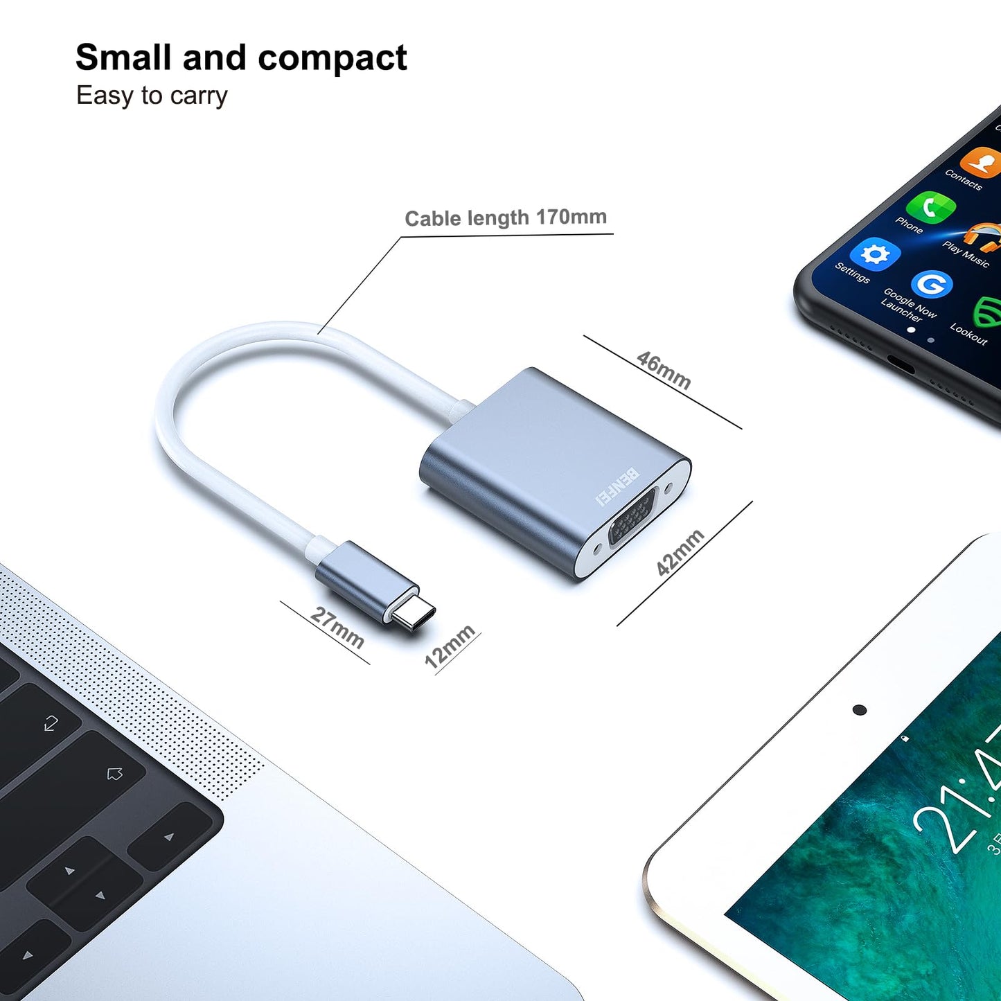 BENFEI USB C to VGA Adapter, Thunderbolt 3/4 to VGA Adapter Compatible with iPhone 15 series, MacBook Pro/Air 2023, iPad Pro, iMac, S23, XPS 17, Surface Book 3 and More [Aluminium Shell,Grey]