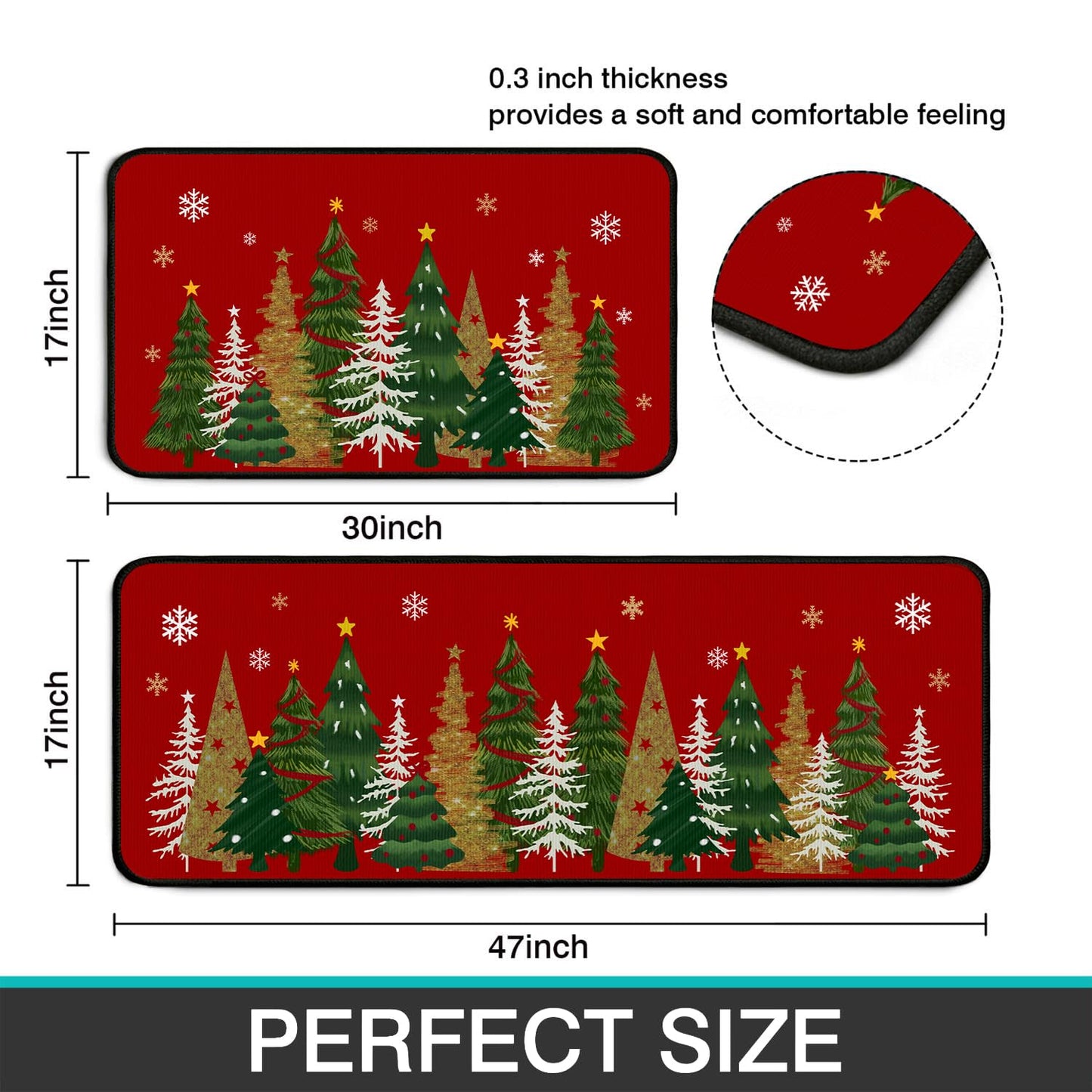 Lingcetger Christmas Kitchen Mats for Floor,Xmas Tree Kitchen Rugs Sets of 2,Red Christmas Non-Slip Kitchen Decor Floor Rug Home Decoration Doormat