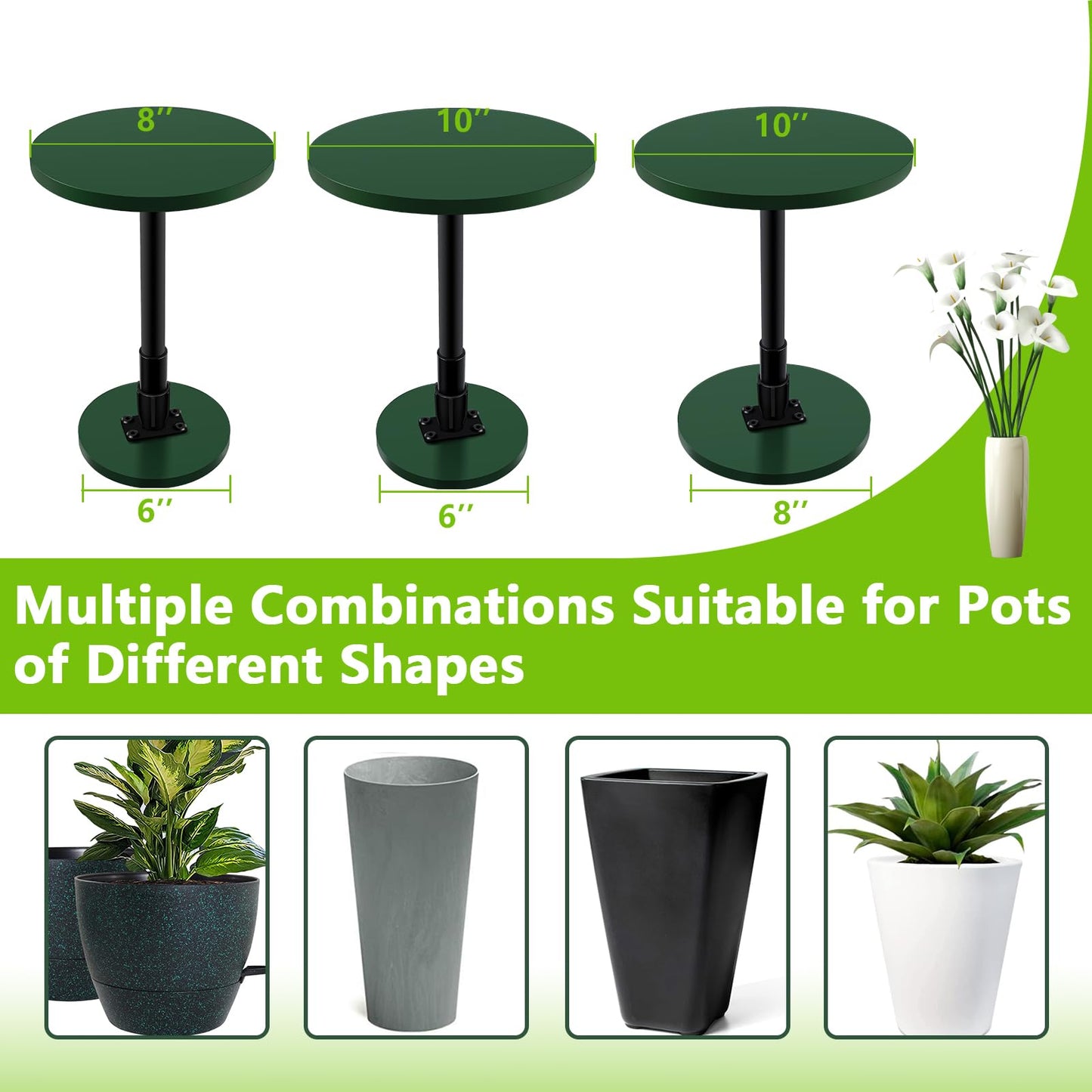 Axcoix Adjustable Height Plant Risers for Inside Pots, 7.5-12" Planter Inserts for Large Pots, Planter Lift Insert for Tall Square Round Taper Planters (6" 8" 10" Base or Top)