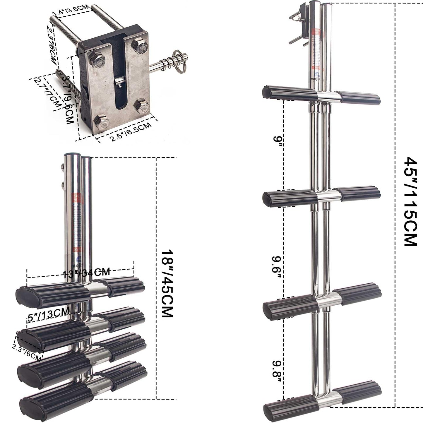 Mojiate 4-Step Stainless Steel Dive Ladder - Heavy Duty Telescoping Boat Ladder for Marine, Yacht, RV & Camper