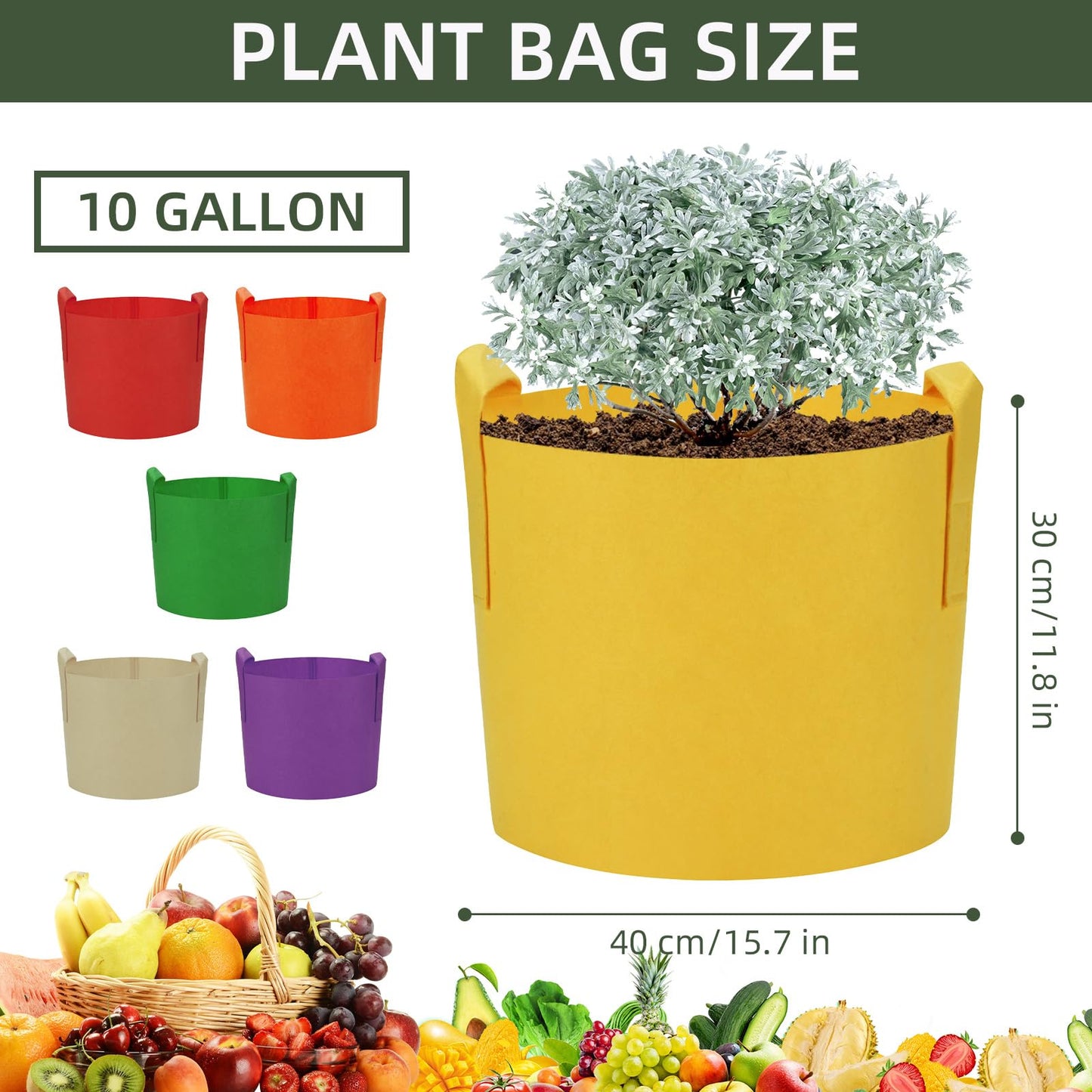 Ohiyoo 6 Pack 10 Gallon Grow Bags, Colorful Fabric Plant Pots with Handles, Garden 10 Gal Fabric Grow Pots, Vegetable Plant Growing Bags for Garden (10 Gallon)