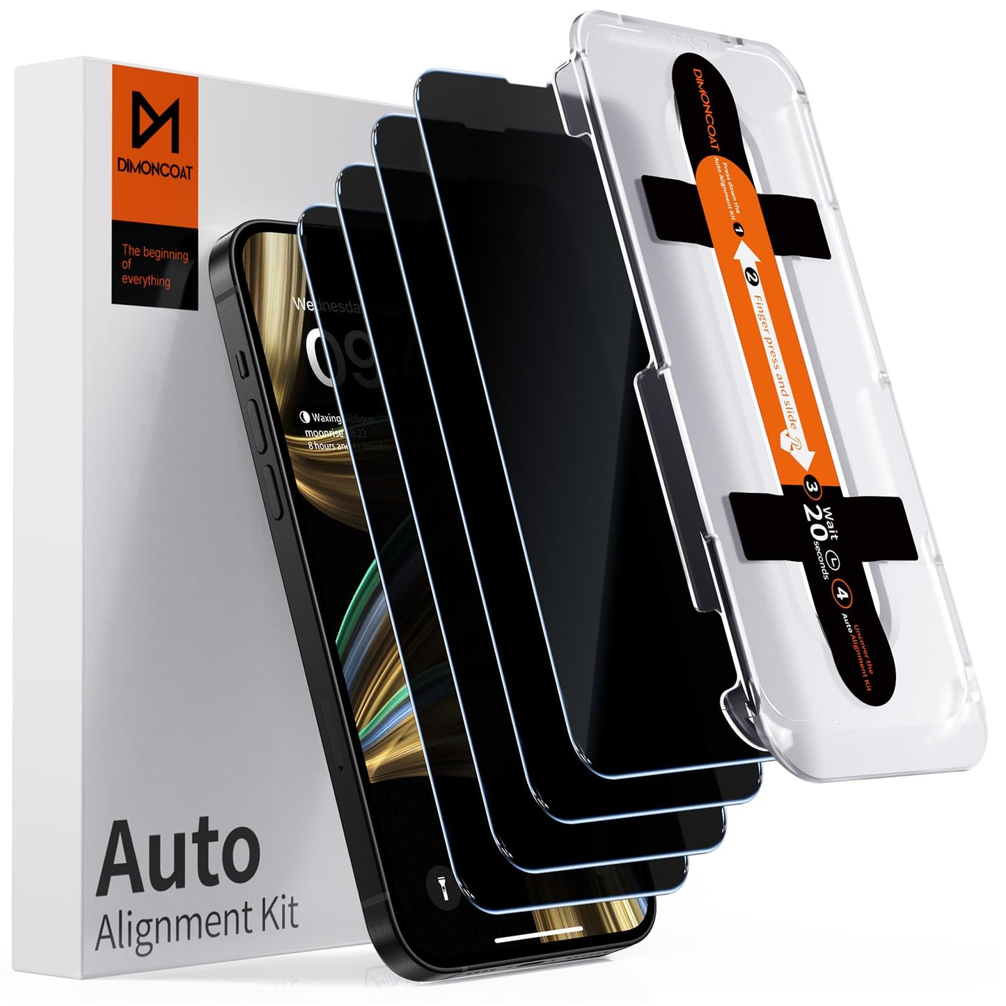 DIMONCOAT 4-PACK TOP 9H+ Glass for iPhone 15 Pro Privacy Screen Protector [Auto Alignment Kit] [10X Military Protection] UNBREAK Tempered Glass Film for iPhone 15 Pro 6.1 inch [Case Friendly]