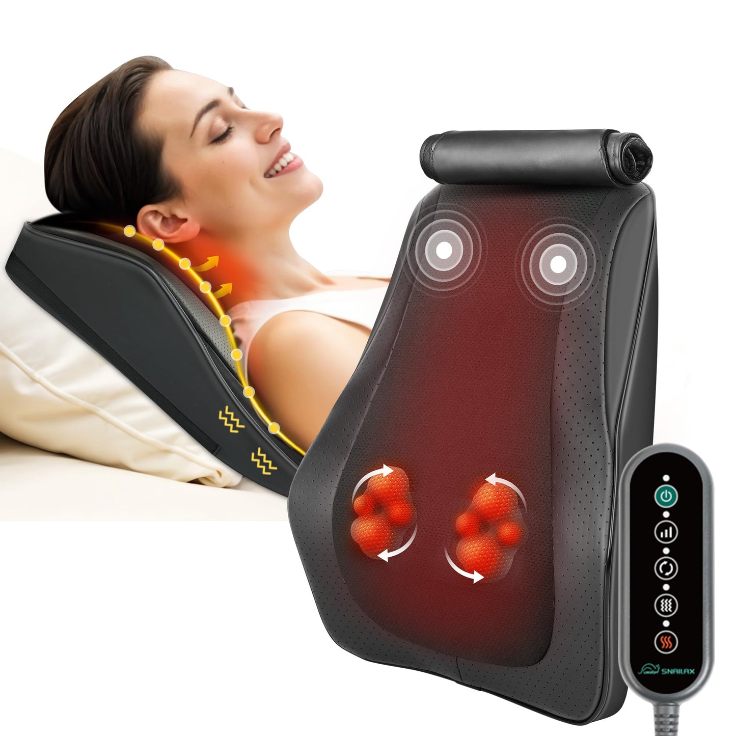 Snailax Back Massager for Back Pain Deep Tissue, Shiatsu Neck and Back Massager with Heat, Vibration, Kneading Massage Pillow for Neck, Shoulder, Gifts for Mom, Dad
