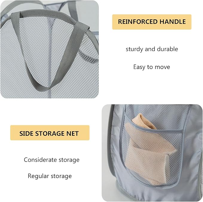 Foldable Mesh Popup Laundry Hamper, Laundry Basket Easy to Open and Fold