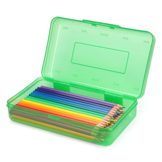 Tamaki 1 Pack Plastic Pencil Box Large Capacity Pencil Boxes Clear Boxes with Snap-tight Lid Stackable Design and Stylish Office Supplies Storage Organizer Box, Green