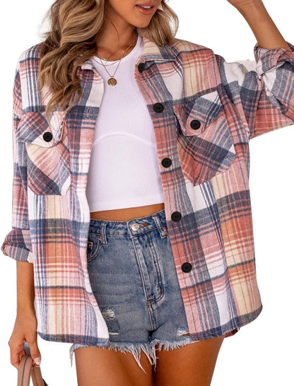 AUTOMET Womens Fall Outfits Fashion Clothes Shackets Flannel Plaid Button Down Long Sleeve Shirts Jackets