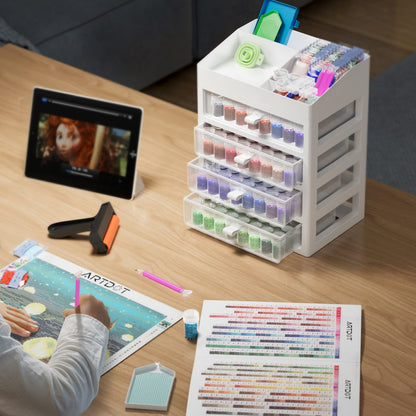 ARTDOT Storage Containers for Diamond Painting Accessories, 4 Drawers with 192 Slots Bead Storage Bottles and Diamond Art Tool Rack