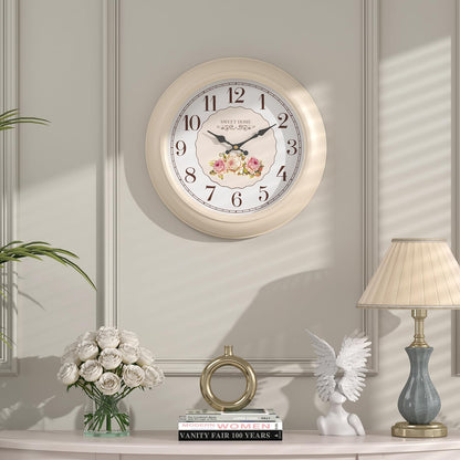 Abdurey Sweet French Rose Style Wall Clock, Battery Operated Silent, Creamy White Decorative Wall Clocks for Living Room, Farmhouse, Bedroom, Bathroom, Dining Room 11.5"