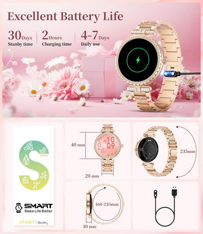 ESFOE Smart Watches for Women,1.19” AMOLED Smart Watch Women Answer Make Calls,IP68 Waterproof Fitness Tracker,Heart Rate Sleep Monitor,100+ Sports Pedometer Watch for Android iOS Phone,Gift,Rose Gold