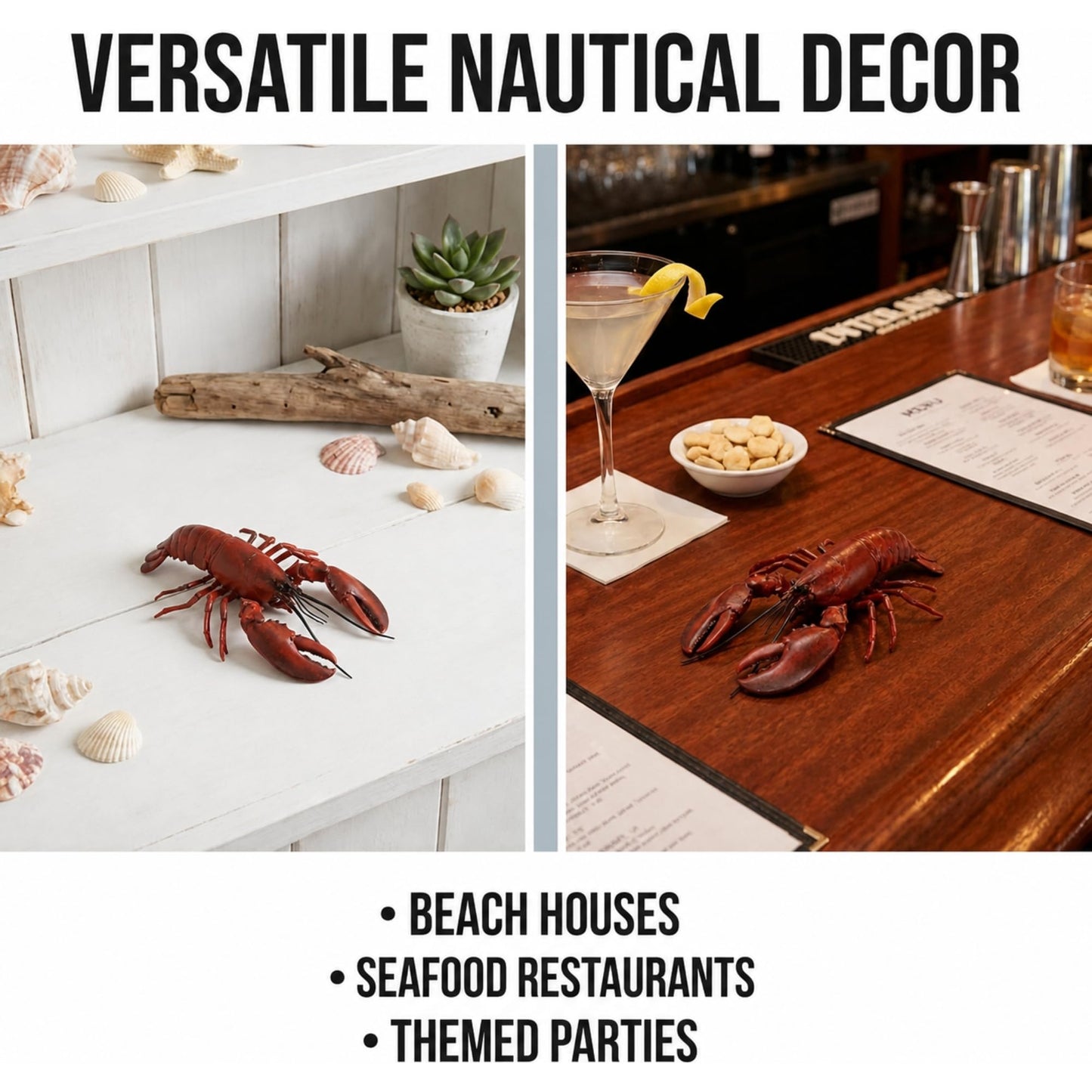 The Bridge Collection Decorative Rubber Lobster Figurine – Realistic Red Lobster Accent for Coastal Decor – Nautical Seafood Display Piece