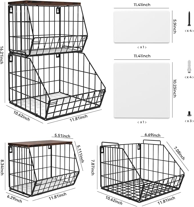 2 Tier Stackable Wall Mounted Hanging Basket, Fruit Basket