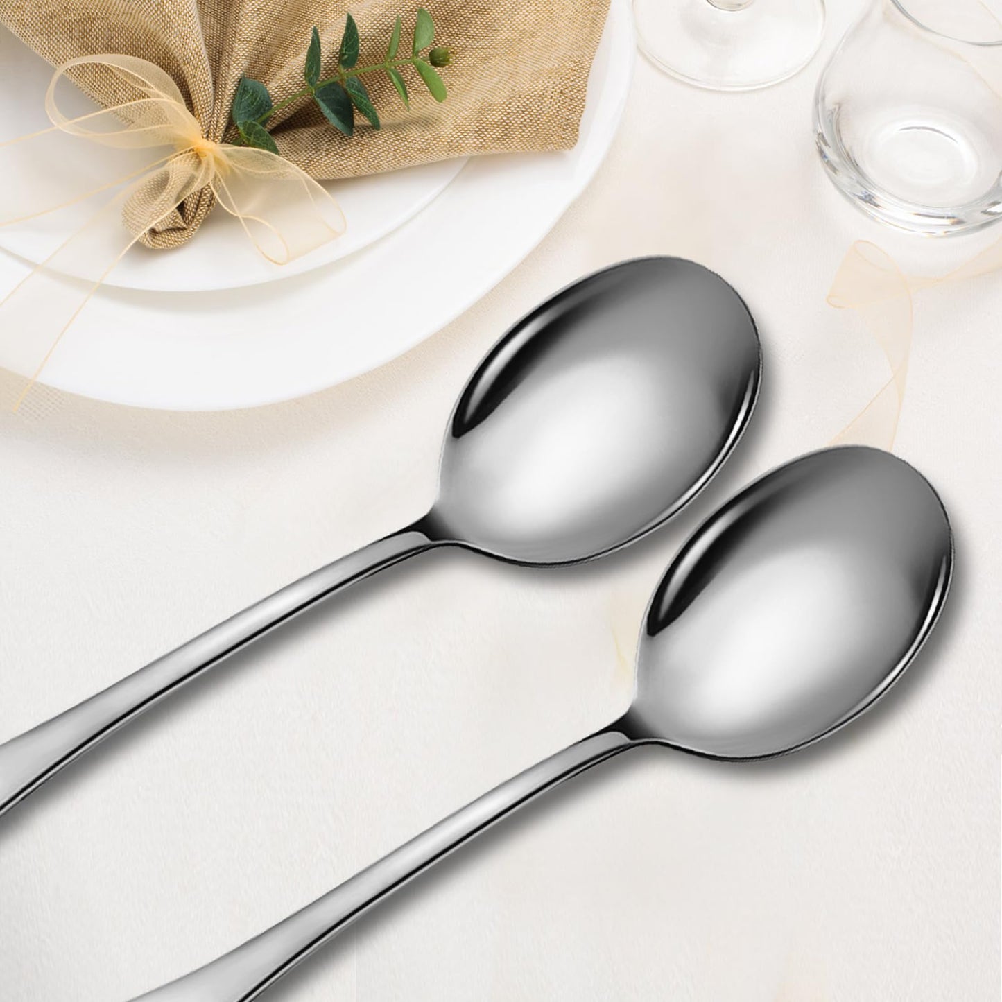 Keyoxy 4 Piece Stainless Steel Serving Spoons Set, 10-Inch, Includes 4 Large Spoons, for Parties/Kitchen/Buffet/Catering, Dishwasher Safe,