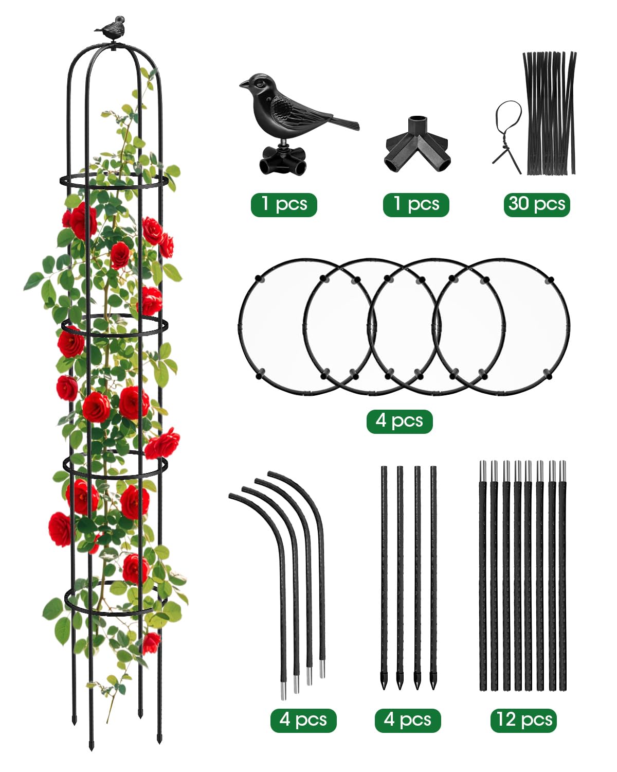 6.2ft Garden Obelisk Trellis for Climbing Plants Rustproof Metal Pipe with Heavy Duty Plastic Coated Garden Outdoor Indoor Potted Plant Support for Clematis Vine Jasmine Support