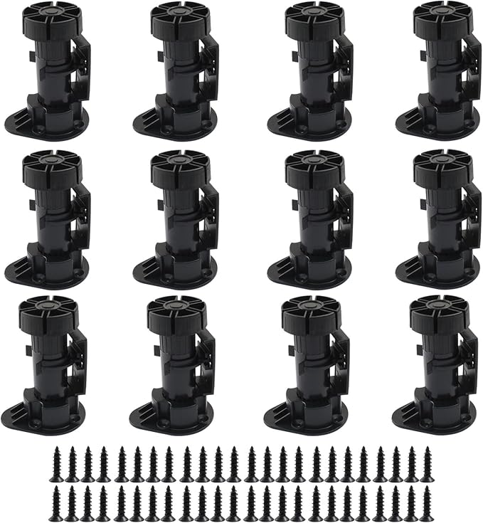 Jiozermi 12 Pack Black Plastic Cabinet Legs, Adjustable Furniture Feet