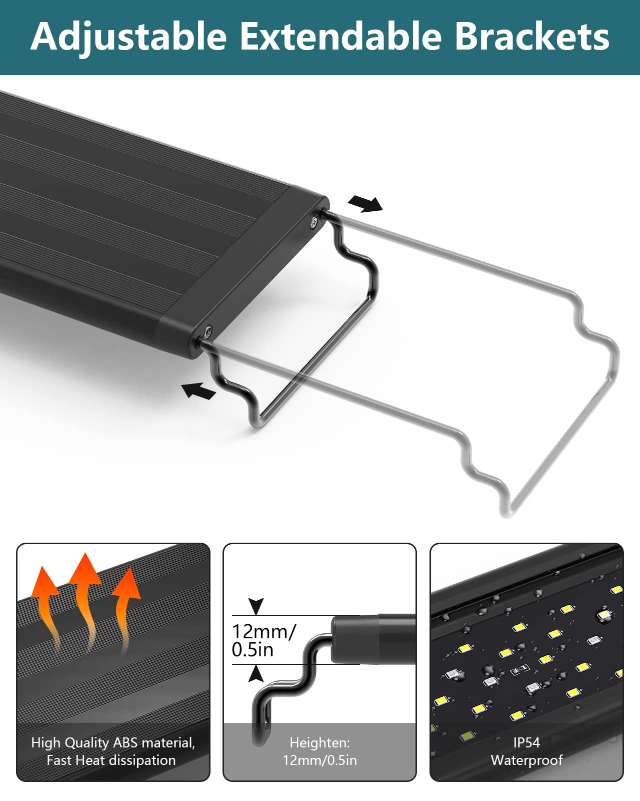 SEAOURA Led Aquarium Light for Plants-Full Spectrum Fish Tank Light with Timer Auto On/Off, Adjustable Brightness, White Blue Red Green Pink LEDs with Extendable Brackets for Freshwater (30-45cm)