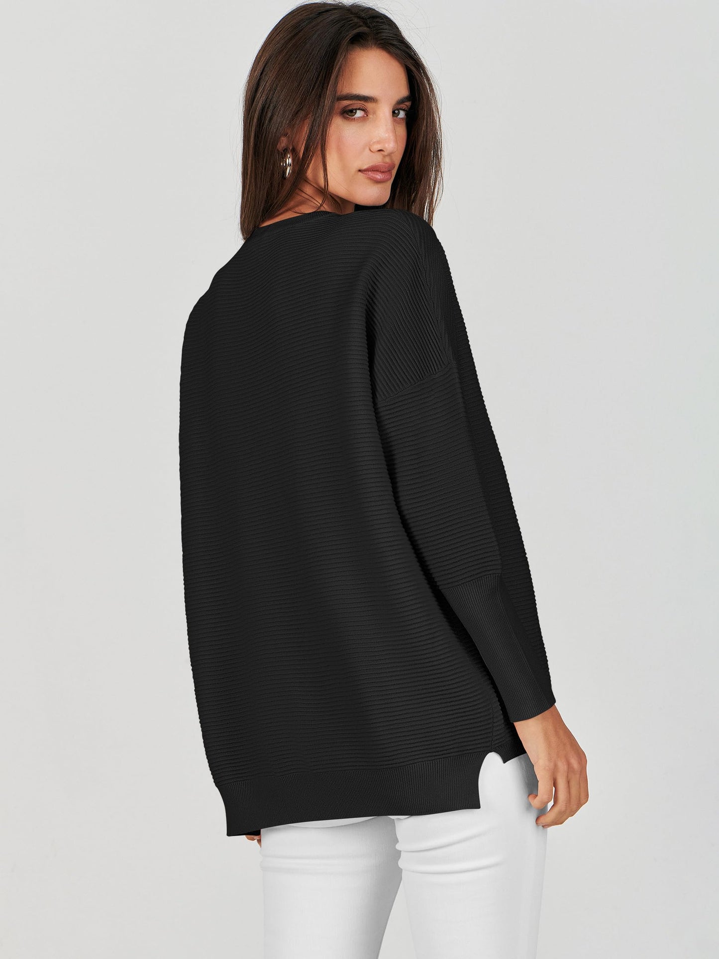 ANRABESS Womens Oversized Batwing Long Sleeve Ribbed Knit Sweaters 2025 Fall Outfits
