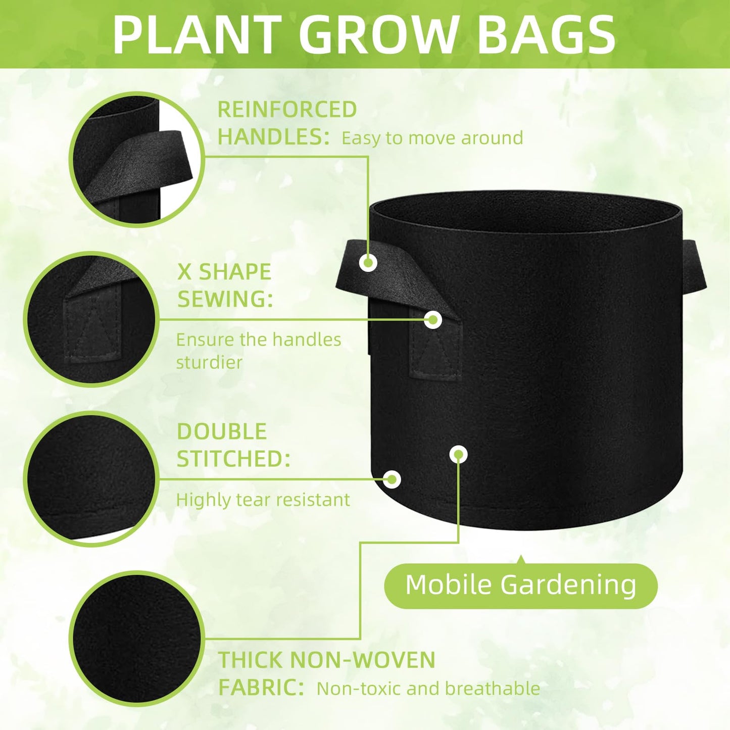 Cskunxia 40-Pack 10 Gallon Grow Bag, Non-Woven Fabric Pots with Handles, Garden Planting Bag for Potatoes, Carrots, Tomatoes and Other Vegetables, Fruits