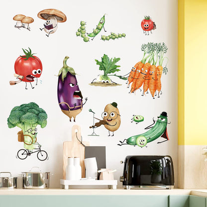 wondever Kitchen Food Wall Stickers Cartoon Vegetables Peel and Stick Wall Art Decals for Kitchen Cupboard Fridge