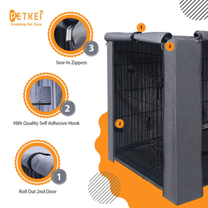 PETKEI Dog Crate Cover for Wire Dog Crate, Durable Polyester PU Coated Dog Cage Cover Designed for 1 & 2 Door Cage, Includes 1 Breathable Mesh Window & 1 Pocket (Cover Only) (Large - 36 Inches)