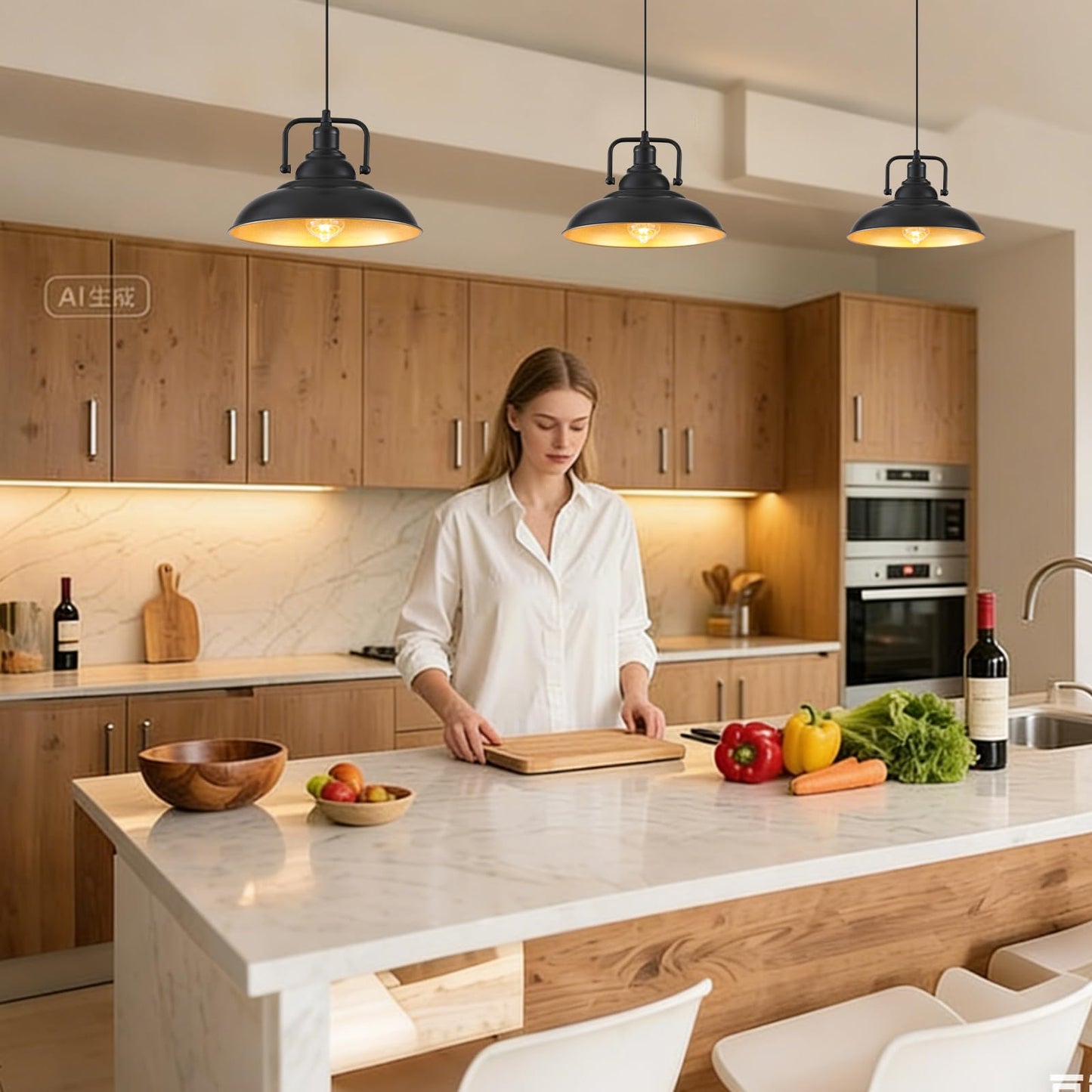 SESIMENT Black and Gold Pendant Light 12.5 inches 3 Packs, Farmhouse Pendant Light, Island Pendant Lights, Kitchen Island Pendant Lights, Pendant Lights Kitchen Island for Bedroom, Kitchen, Island