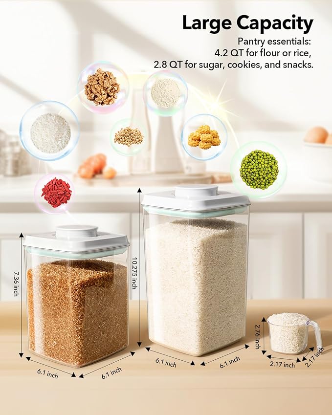 Ankou Food Storage Container Sets, 2.8 Qt + 4.2 Qt *2 Airtight Canisters