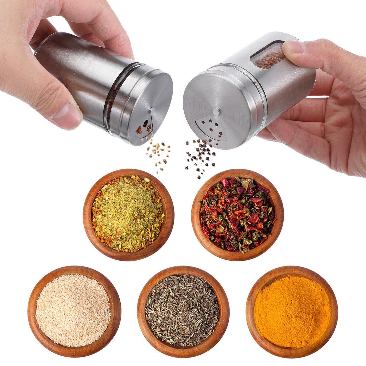 8 Pcs Premium Stainless Steel Salt and Pepper Shakers Set – Salt and Pepper Shakers,Stainless Steel Shaker for Salt Powder Sugar Cinnamon Pepper, Spice Dispenser with Adjustable Pour Holes, Silver