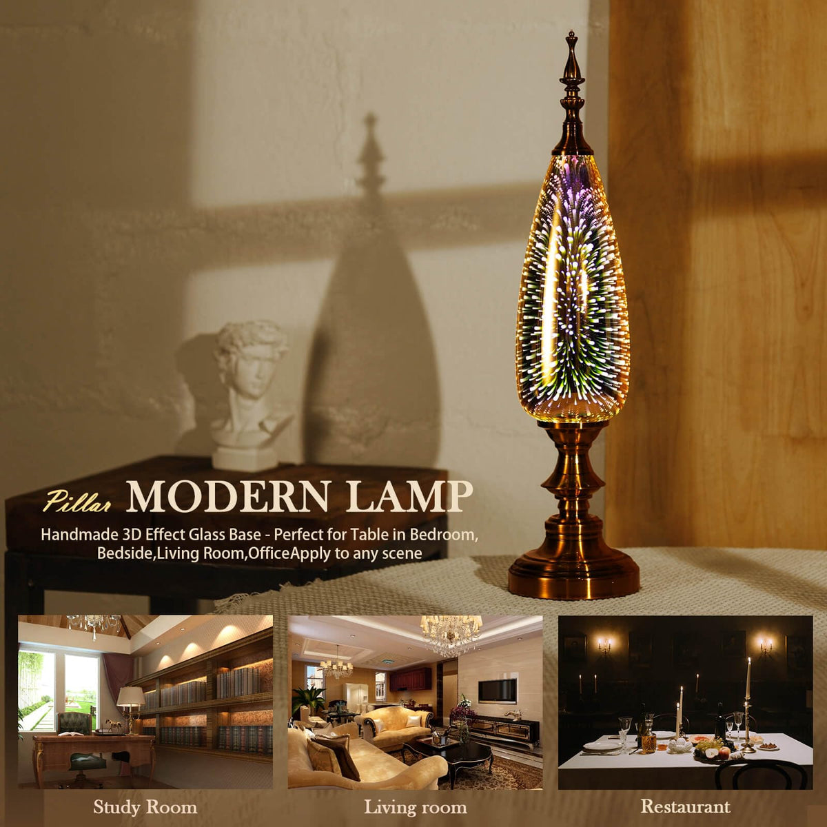 Porseme Table Lamp Decorative Turkish Arabian Desk Lamp with Handmade 3D Effect Glass and Bronze Base for Bedroom, Bedside, Living Room, Office