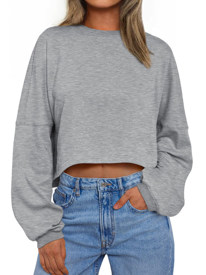 Trendy Queen Cropped Sweatshirts for Women Oversized Crewneck Sweaters Long Sleeve Tops Fall Winter Clothes 2025