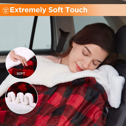 Westinghouse Heated Car Blanket, 12-Volt Electric Blanket for Car, Truck, SUV, RV, Portable Heated Throw for Camping, Grey Buffalo Plaid, 59" x 43”