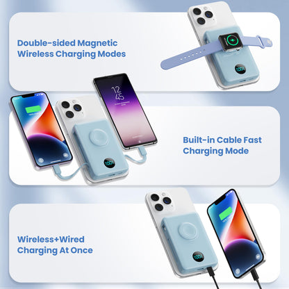 Magnetic Portable Charger for iPhone with Built-in Cables, 6-in-1 10800mAh Power Bank with iWatch Charger & LCD Display,25W PD Fast Charging Battery Pack for Magsafe,iPhone 16/15/14/13/12,Apple Watch