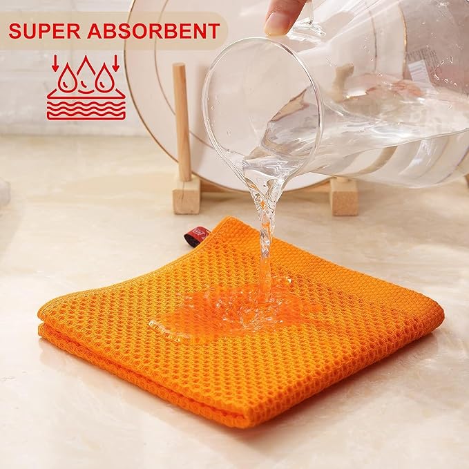 Kitinjoy 100% Cotton Kitchen Dish Cloths, 12 Pack Waffle Weave Ultra Soft