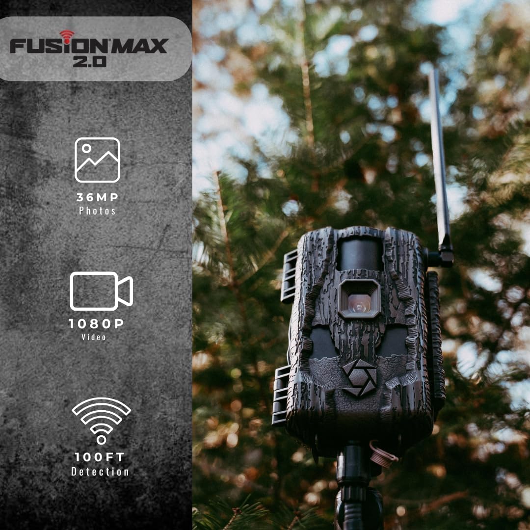 Stealth Cam Fusion Max 2.0 Cellular Trail Camera – 36MP Photo, 1080P Video, AT&T/Verizon Compatible, Motion Activated w/Night Vision – Hunting & Wildlife Surveillance Camera + Solar Panel (1PK)