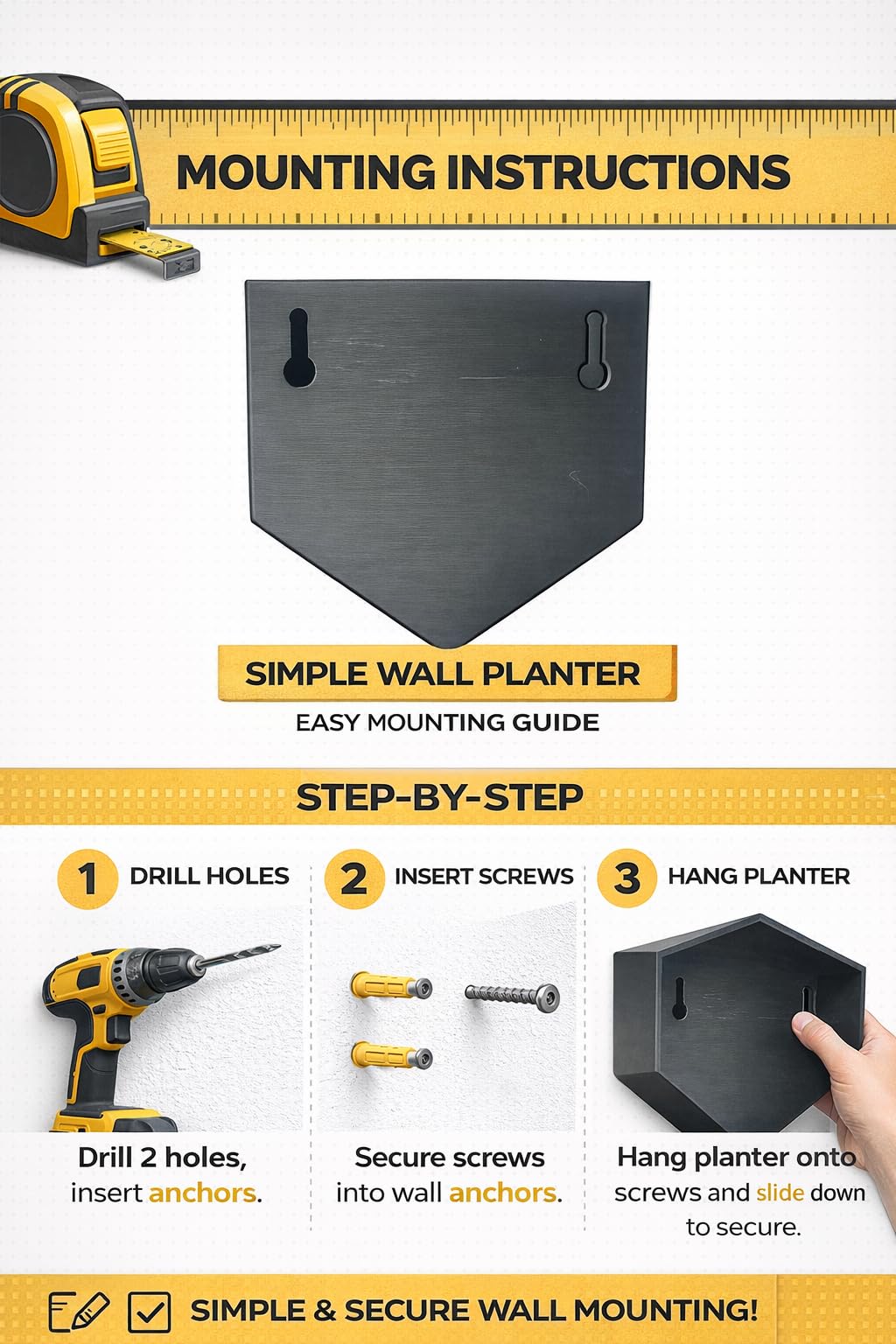 Trius Wholesale Collective Vertical Garden Wall Planters – 2-Pack Modern Matte Black Geometric Pots for Indoor Plants, Wall Vase, Indoor and Outdoor Use 6"
