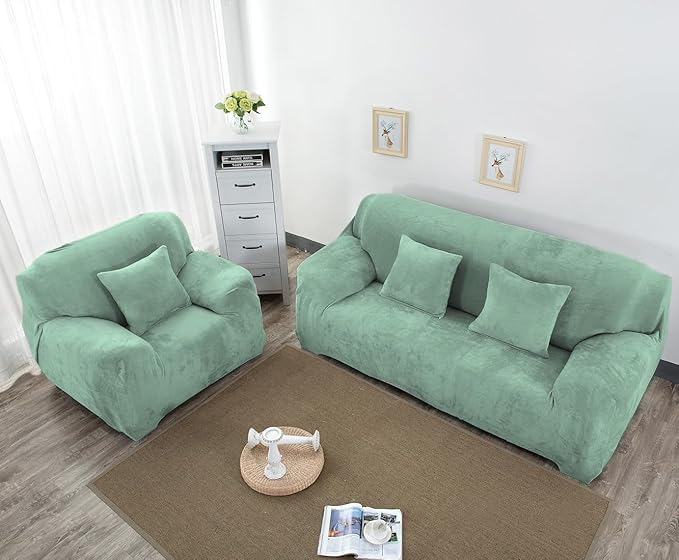 vctops 1-Piece Velvet Plush Stretch Loveseat Sofa Slipcover